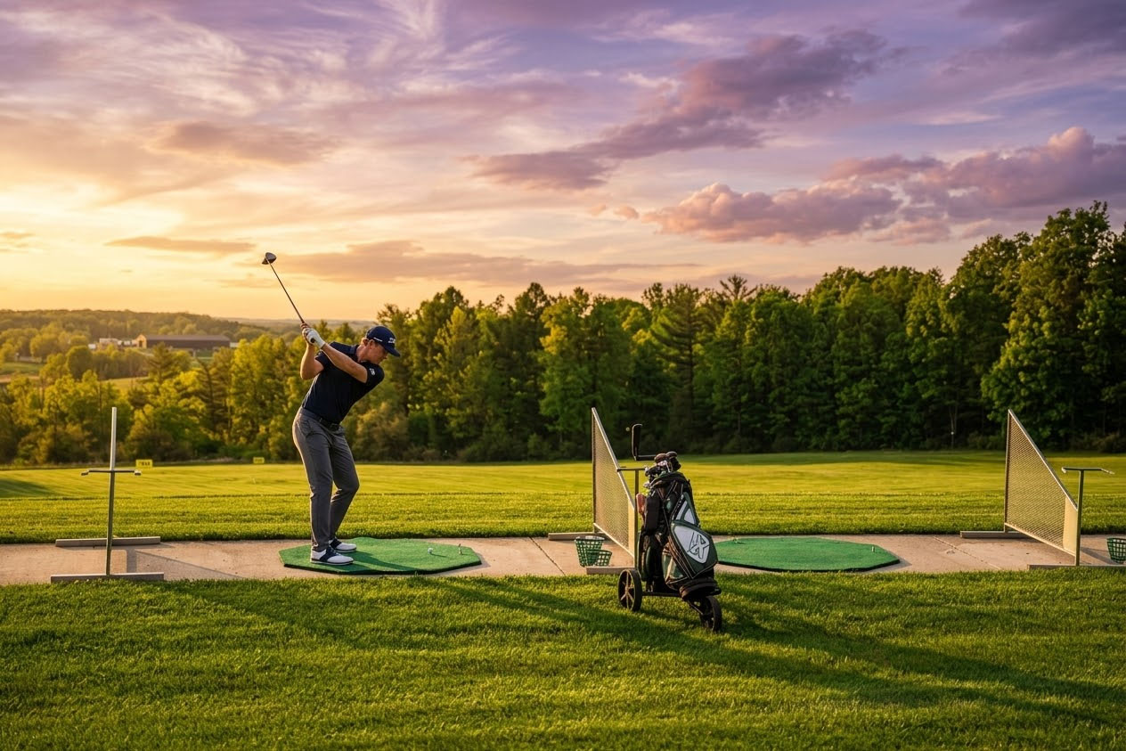 Golfer practicing on the driving range at Ironwood Golf Course in Western New York