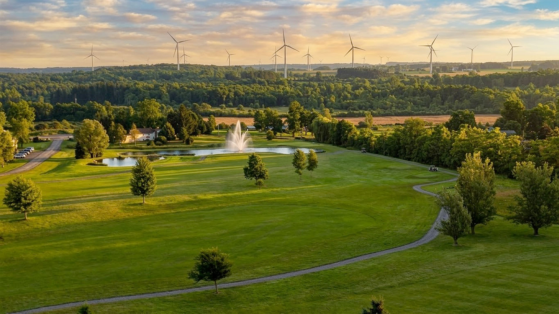 Aerial view of pond and fairways at Ironwood Golf Course in Western New York
