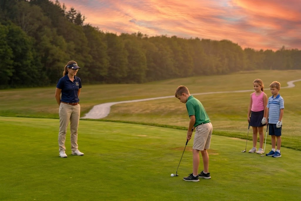 Junior golfers receiving on-course instruction at Ironwood Golf Course in Western New York